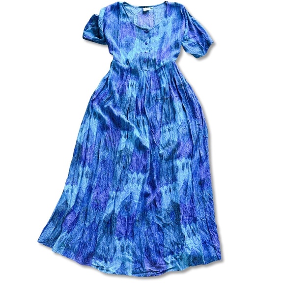 Vintage 90s Full Length Summer Dress with Short Sleeves - Picture 1 of 7